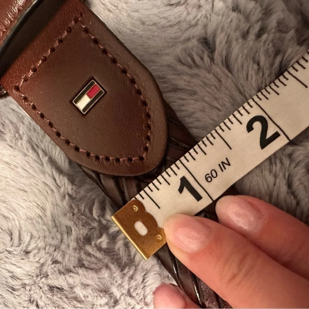 Tommy Hilfiger Logo Men's Leather Trim Braided Laced  Belt Brown 34 Brass Buckle